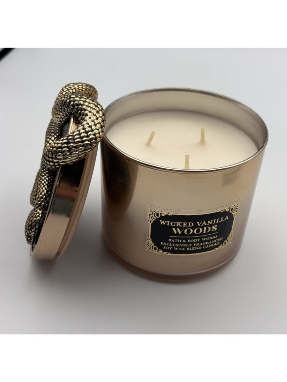 Bath & Body Works Wicked Vanilla Woods 3 Wick Candle Snake Lid 14.5 oz Halloween - Picture 13 of 16